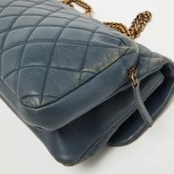 Chanel Blue Quilted Leather CC Crown Flap Bag