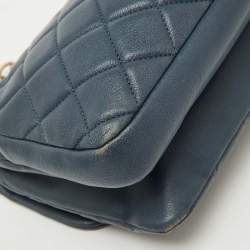 Chanel Blue Quilted Leather CC Crown Flap Bag