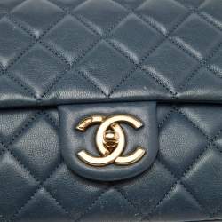Chanel Blue Quilted Leather CC Crown Flap Bag