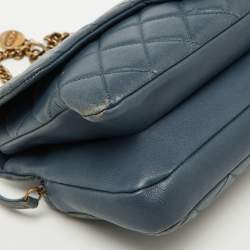 Chanel Blue Quilted Leather CC Crown Flap Bag
