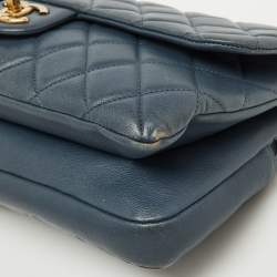 Chanel Blue Quilted Leather CC Crown Flap Bag