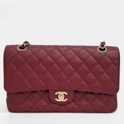 Pre Owned Chanel Red Leather Classic Medium Bag