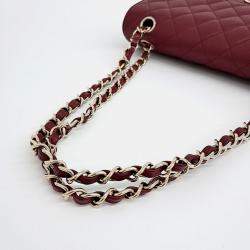 Pre Owned Chanel Red Leather Classic Medium Bag