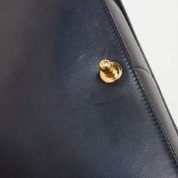 Pre Owned Chanel Navy Blue Leather Cube Embossed Medium Boy Flap Bag