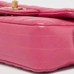 Pre Owned Chanel Fuchsia Chevron Leather Extra Mini Rectangular Flap Bag