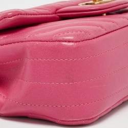 Pre Owned Chanel Fuchsia Chevron Leather Extra Mini Rectangular Flap Bag