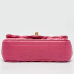 Pre Owned Chanel Fuchsia Chevron Leather Extra Mini Rectangular Flap Bag