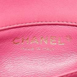 Pre Owned Chanel Fuchsia Chevron Leather Extra Mini Rectangular Flap Bag