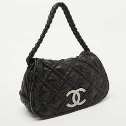 Pre Owned Chanel Black Leather Hidden Chain CC Logo Flap Bag