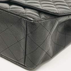 Chanel Black Quilted Caviar Leather Maxi Classic Single Flap Bag