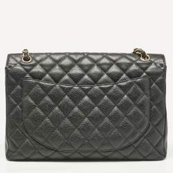 Chanel Black Quilted Caviar Leather Maxi Classic Single Flap Bag