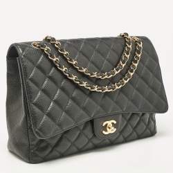 Chanel Black Quilted Caviar Leather Maxi Classic Single Flap Bag