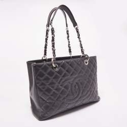 Chanel Grey Quilted Caviar Leather GST Shopper Tote