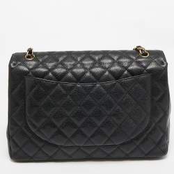 Chanel Black Quilted Caviar Leather Maxi Classic Single Flap Bag
