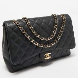Chanel Black Quilted Caviar Leather Maxi Classic Single Flap Bag