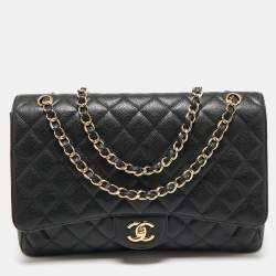 Chanel Black Quilted Caviar Leather Maxi Classic Single Flap Bag