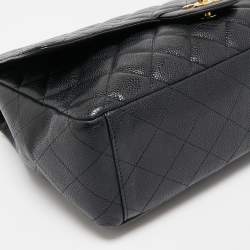 Chanel Black Quilted Caviar Leather Maxi Classic Single Flap Bag
