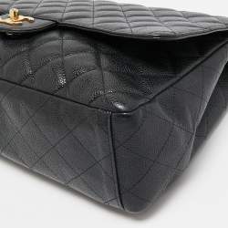 Chanel Black Quilted Caviar Leather Maxi Classic Single Flap Bag