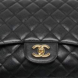 Chanel Black Quilted Caviar Leather Maxi Classic Single Flap Bag