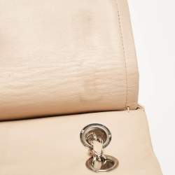 Pre Owned Chanel Beige Leather Medium Camellia Embossed Double Flap Flap Bag