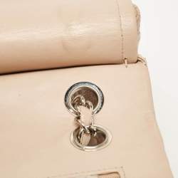 Pre Owned Chanel Beige Leather Medium Camellia Embossed Double Flap Flap Bag