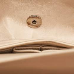 Pre Owned Chanel Beige Leather Medium Camellia Embossed Double Flap Flap Bag