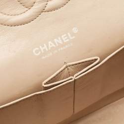 Pre Owned Chanel Beige Leather Medium Camellia Embossed Double Flap Flap Bag