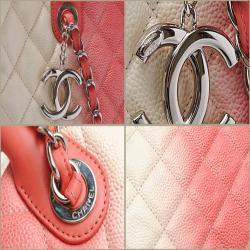 Chanel Coral Pink/Ivory Pink Leather Caviar Skin Tote/Shoulder Bag