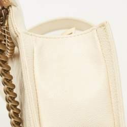 Pre Owned Chanel Cream Quilted Caviar Leather Small Boy Flap Bag