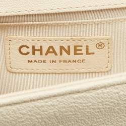 Pre Owned Chanel Cream Quilted Caviar Leather Small Boy Flap Bag