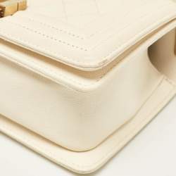 Pre Owned Chanel Cream Quilted Caviar Leather Small Boy Flap Bag