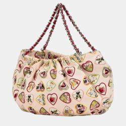 Chanel Pink Red Multicolor Canvas Valentine Day Coco Mark Chain Handbag