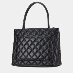 Pre Owned Chanel Black Caviar Skin Matelasse Deca Coco Mark Reprint Tote Quilted Bag