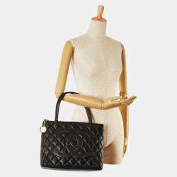 Pre Owned Chanel Black Caviar Skin Matelasse Deca Coco Mark Reprint Tote Quilted Bag