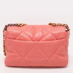 Pre Owned Chanel Light Pink Quilted Leather Small 19 Flap Bag