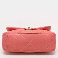 Pre Owned Chanel Light Pink Quilted Leather Small 19 Flap Bag