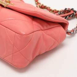 Pre Owned Chanel Light Pink Quilted Leather Small 19 Flap Bag