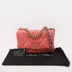 Pre Owned Chanel Light Pink Quilted Leather Small 19 Flap Bag