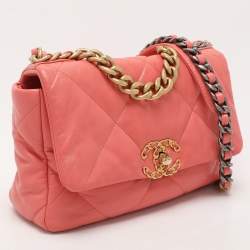 Pre Owned Chanel Light Pink Quilted Leather Small 19 Flap Bag