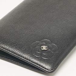 Chanel Black Leather CC Camelia Embossed Bifold Long Wallet