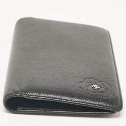 Chanel Black Leather CC Camelia Embossed Bifold Long Wallet