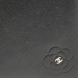 Chanel Black Leather CC Camelia Embossed Bifold Long Wallet