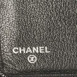 Chanel Black Leather CC Camelia Embossed Bifold Long Wallet