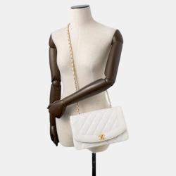 Chanel White Caviar Leather Diana Chain Shoulder Bag