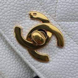 Chanel White Caviar Leather Diana Chain Shoulder Bag