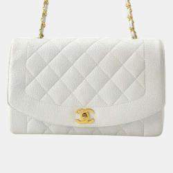Chanel White Caviar Leather Diana Chain Shoulder Bag