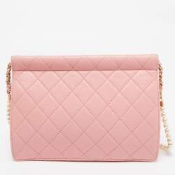 Pre Owned Chanel Pink Quilted Leather Pearl Chain Flap Bag 