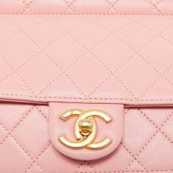 Pre Owned Chanel Pink Quilted Leather Pearl Chain Flap Bag 