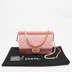 Pre Owned Chanel Pink Quilted Leather Pearl Chain Flap Bag 