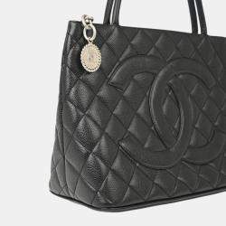Pre Owned Chanel Black Calfskin Medallion Tote Handbag